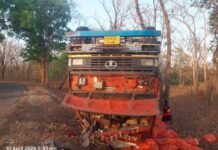 लामता रोड पर मोगली ढाबा के पास पलटा ट्रक, चालक-परिचालक सुरक्षित