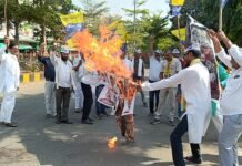 सात राज्यसभा सांसदों के भाजपा में जाने पर फूटा आप कार्यकर्ताओं का गुस्सा,कालीपुतली चौक पर पुतला दहन कर जताया विरोध