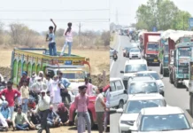 विदिशा में खरीदी केंद्र पर ताला देख भड़के किसान, NH-146 पर लगा 3 KM लंबा जाम; दोपहिया वाहनों को निकालने के लिए बुलाना पड़ा बुलडोजर