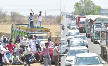 विदिशा में खरीदी केंद्र पर ताला देख भड़के किसान, NH-146 पर लगा 3 KM लंबा जाम; दोपहिया वाहनों को निकालने के लिए बुलाना पड़ा बुलडोजर
