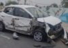 टला बड़ा हादसा ट्रक की चपेट में आई कार, बाल-बाल बचा चालकसरेखा ओवर ब्रिज के टर्निंग पाइंट का मामला,