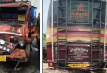 झाबुआ में इंदौर-अहमदाबाद हाईवे पर हादसा, अनियंत्रित आयशर ने बस को मारी टक्कर, बाल-बाल बचे यात्री
