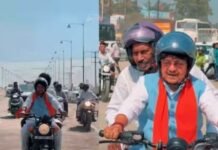 इंदौर की सड़कों पर बुलेट चलाते दिखे मंत्री कैलाश विजयवर्गीय और तुलसी सिलावट, डबल डेकर ब्रिज पर दौड़ाई बाइक